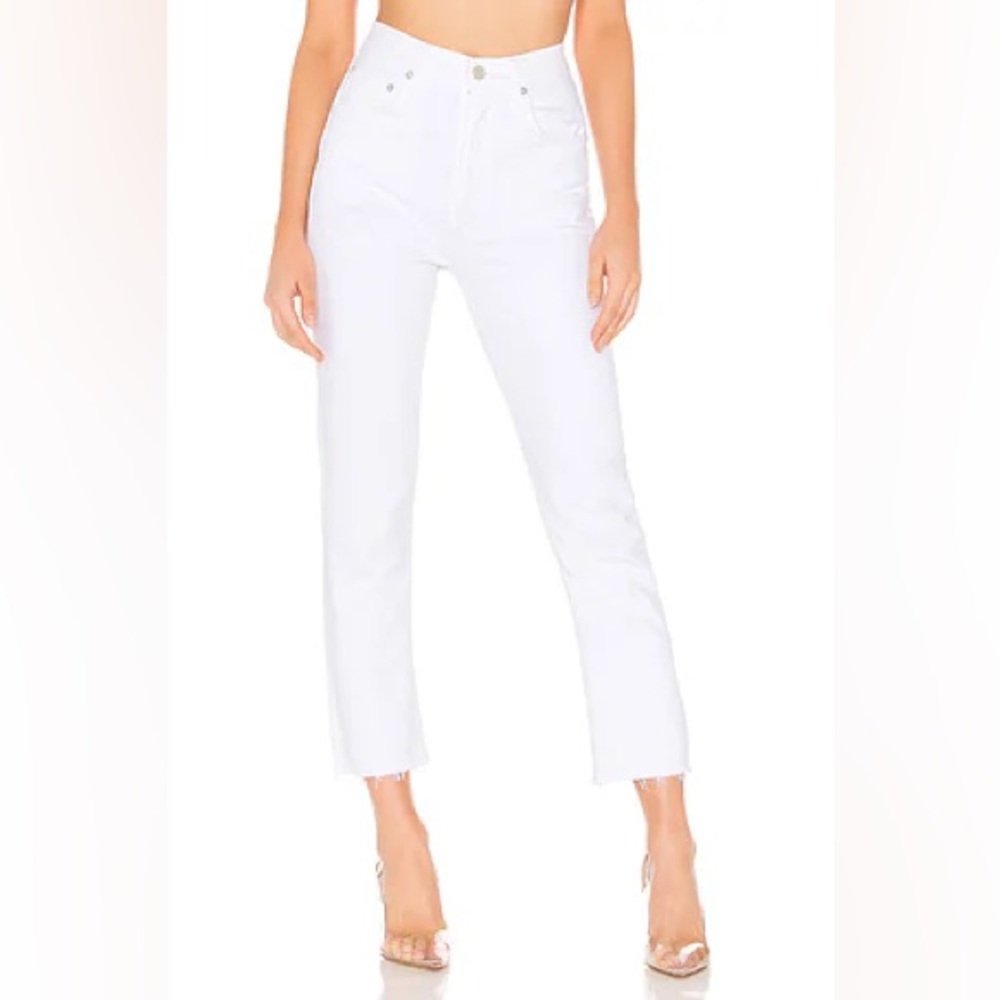 AGOLDE Riley High Rise Straight Crop Raw Hem White Denim Jeans Size 28